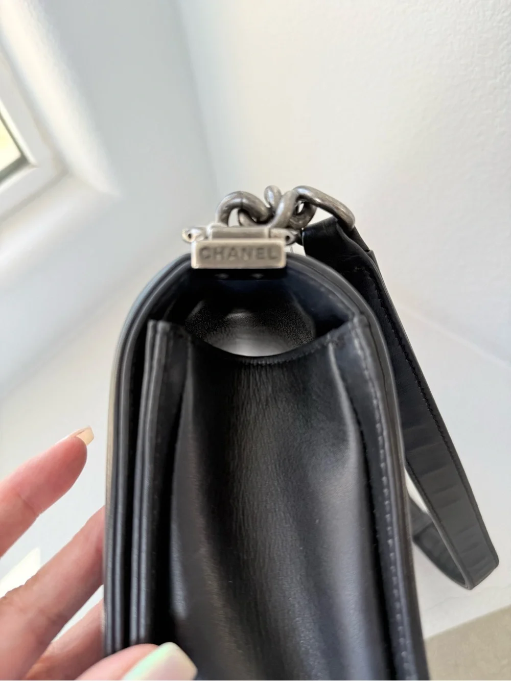 CHANEL Boy Black Quilted Leather - Ruthenium Hardware - Authenic